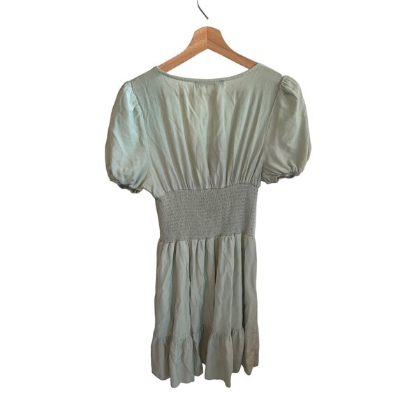 Hesperus Mint Green Smocked Waist Puff Sleeve Mini Dress Women's Size M - Picture 4 of 4